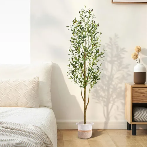 Vista 7 de Waipfaru - Árbol de olivo artificial de 6 pies para interiores con maceta y Verde