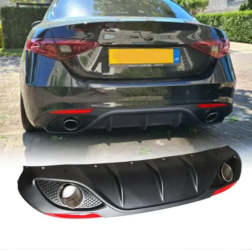 Vista 10 de Difusor trasero para Alfa Romeo Giulia Sedán Base 2017-2022, cubierta de parachoques, alerón, valance, protector de fábrica con salidas de tubo