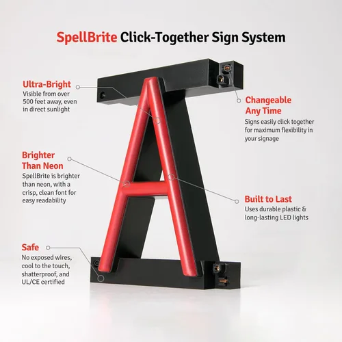 Vista 7 de SpellBrite Letreros personalizados para empresas Aspecto de letrero de neón personalizado, fuente de luz LED Letras LED intercambiables de 6.3