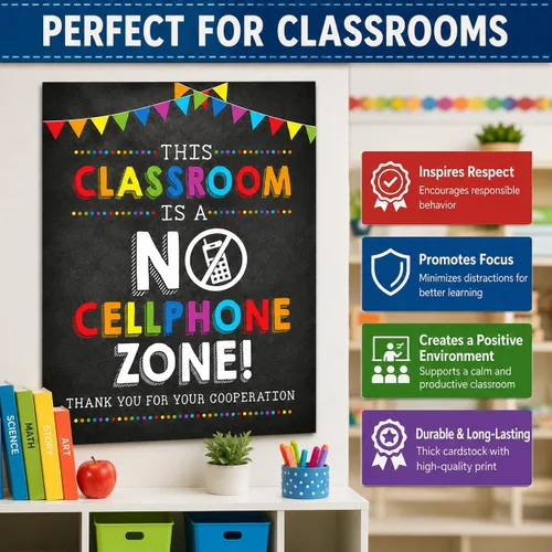 Vista 8 de Andaz Press Cartel artístico de pared para profesor de aula escolar, 8.5 x 11 pulgadas, con texto en inglés "This Classroom is a No Cellphone Zone