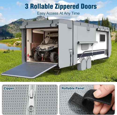 Vista 4 de Mofeez Funda para caravana, cubierta de remolque de viaje de 16 a 18 pies, resistente de 7 capas superior anti-UV, resistente al viento