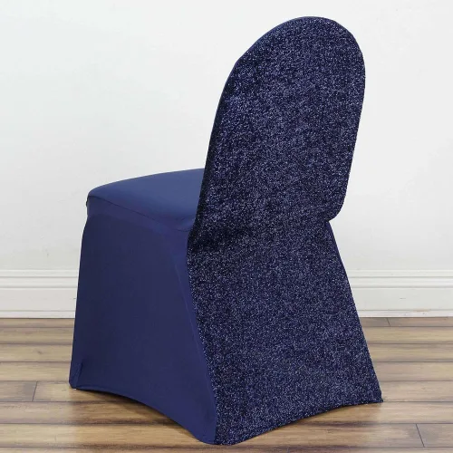 Vista 9 de Tableclothsfactory Funda elástica para silla de banquete de elastano negro con brillo metálico para eventos de comedor para banquete de boda