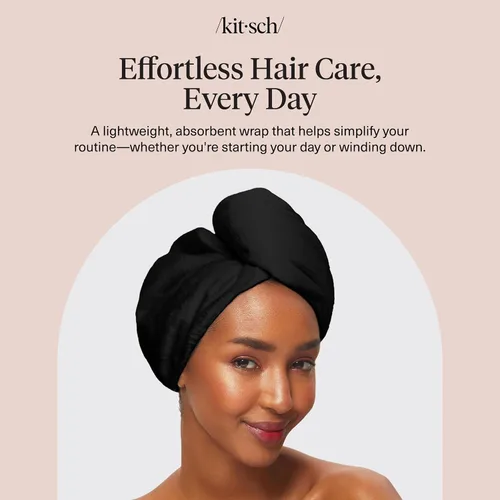 Vista 9 de Kitsch Toalla de pelo de microfibra para mujeres - Negro Ultra Absorbent Microfiber Hair Towels for All Hair Types – Anti-Frizz Hair Wrap Towels