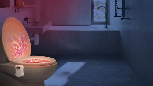 Vista 4 de Luz de discoteca para inodoro, luz de baño con sensor de movimiento, luces LED de baño, accesorios de baño divertidos, luces de inodoro dentro