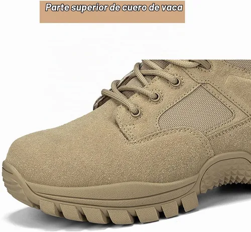 Vista 5 de Kervaky Botas tácticas para hombre, cremallera lateral, fáciles de llevar, al aire libre, trabajo, botas militares, botas tácticas para hombres Beige