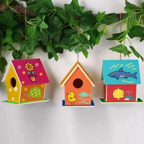 Vista 4 de Jetec 6 piezas de casa de pájaros, kit de casa de pájaros de madera para construir y pintar casas de pájaros sin terminar, artes de madera