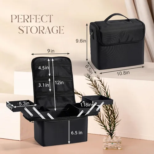 Vista 2 de Yueieoun Estuche de Maquillaje Grande para Tren, Organizador de Maquillaje, Caja de Maquillaje, Estuche Cosmético Suave de 4 Niveles para Maquillaje