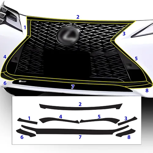 Vista 6 de BOGAR TECH DESIGNS Para Lexus RC 2019-2025 Front Chrome Delete - Kit de superposición de vinilo precortado, borde opaco negro brillante