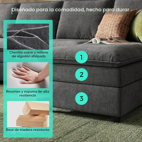 Vista 3 de LINSY HOME - Sofá seccional en forma de U tipo nube, sofás modulares de 115" con doble chaise lounge, juego de sofá de 4 plazas de chenilla