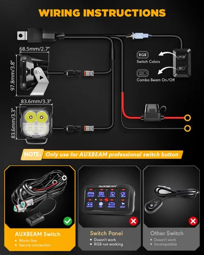 Vista 7 de Auxbeam Luces LED RGB en Cápsula de 3 Pulgadas, 7 Retroiluminación de Ciclo de Gradiente Dinámico, Combo Spot Flood de 116W, Luz de Conducción