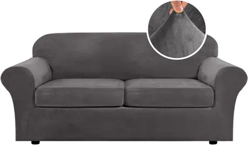 Vista 86 de H.VERSAILTEX - Funda elástica para sofá de 2 piezas, funda protectora de terciopelo, suave, con parte inferior elástica, con un ancho de hasta 49