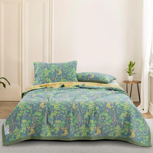 Vista 17 de Manta de 100% Algodón Muslin Jacquard con Estampado Floral Bohemio Mandala, Manta Suave para Cama 3 Capas Reversible Cubrecama Transpirable y Ligera