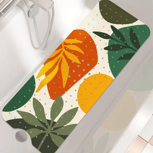 Vista 2 de Alfombra de baño antideslizante, alfombra de baño Bohemia para bañera, alfombra de baño extra larga con ventosas y agujeros de drenaje