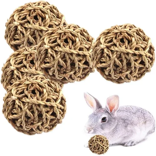 Vista 2 de Hamiledyi 10 bolas de hierba de conejo de 2.8 pulgadas, bolas grandes de conejillo de indias, juguete de enriquecimiento de actividad para conejo