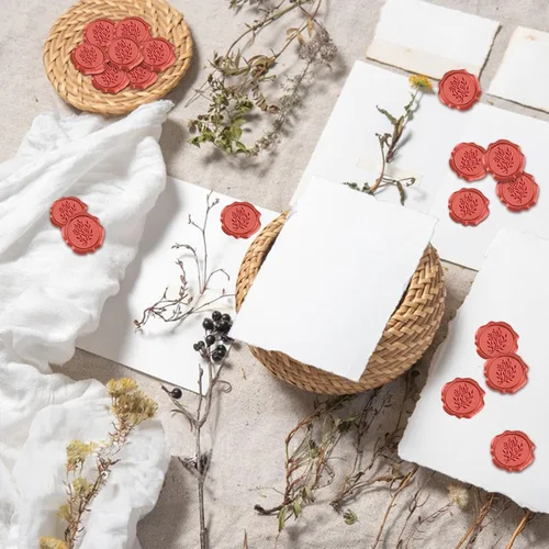 Vista 4 de CRASPIRE 50 calcomanías de sello de cera roja para plantas, autoadhesivas, sellos de cera de bayas, calcomanías de cera para invitación de boda
