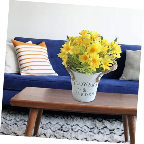 Vista 7 de ARTIBETTER 1 pieza de margarita de hierro con cuerda de hierro para decoración de mesa para Salas de Casa falsa margarita bonsái amarillo flores