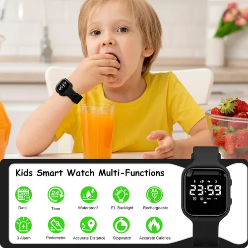 Vista 4 de GOLDEN HOUR Relojes deportivos digitales para niños con rastreador de fitness, reloj despertador, cronómetro, sin aplicación, regalos de cumpleaños