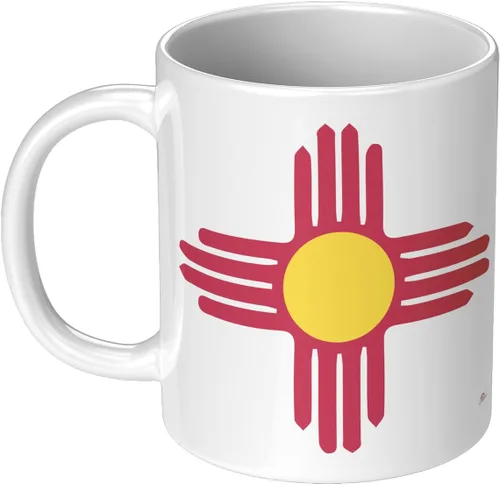 Vista 2 de ODDITEES New Mexico Mug Zia Symbol Taza de café 11oz Blanco
