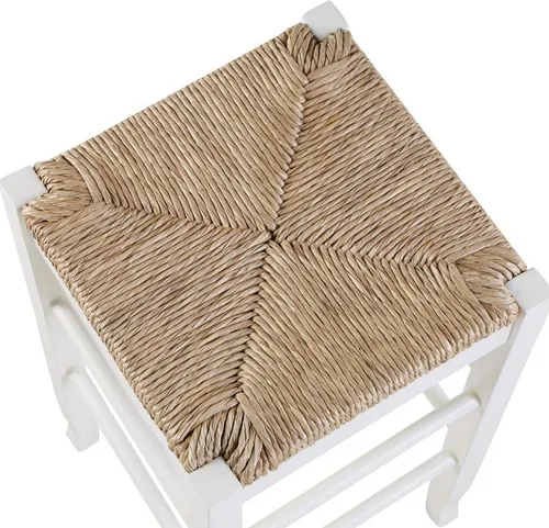 Vista 5 de Benjara Taburete cuadrado de madera con marco de madera tejida a mano, blanco y marrón