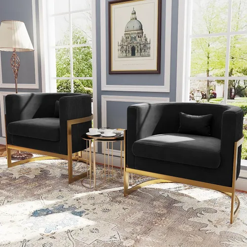 Vista 8 de Silla Decorativa de Terciopelo Dorado Silla Moderna de Barril Sillas Tapizadas con Brazos para Dormitorio, Sala de Estar, Sofá, Sillas de Club