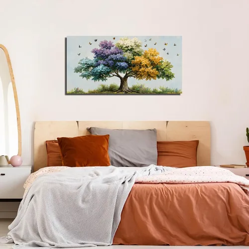 Vista 3 de Kepgonegu Arte de pared de árbol de la vida grande para sala de estar, paisaje, impresiones en lienzo coloridas de mariposas para dormitorio