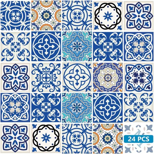 Vista 13 de Juego de 24 calcomanías para azulejos de salpicaduras en muro, azulejos tradicionales de Talavera, calcomanías para azulejos de baño y cocina