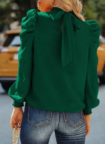 Vista 2 de EVALESS Blusas holgadas de cuello alto para mujer, manga larga, estilo casual, para el trabajo, blusas
