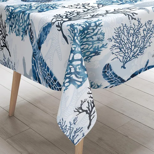 Vista 9 de Mantel rectangular náutico costero con estampado de coral, diseño de playa, decorativo impermeable para comedor al aire libre, cocina, sala