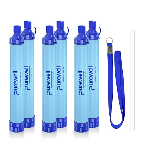 Vista 10 de Purewell - Filtro de agua al aire libre de filtración de agua personal; purificador de agua con mecanismo de urgencia con pajilla para supervivencia