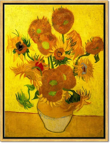 Vista 8 de Wieco Art Arte de pared enmarcado de jarrón con quince girasoles por Vincent Van Gogh, pinturas de reproducción de pinturas abstractas en lienzo