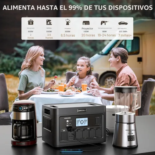 Vista 2 de Estación de energía portátil de 2400 W, 1843 Wh, generador solar LiFePO4, UPS para el hogar, batería de reserva de energía con 4 salidas de CA
