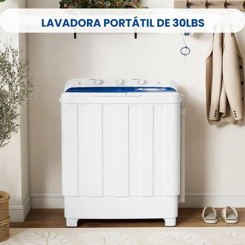 Vista 2 de Lavadora portátil de doble tina de 30 libras, lavadora semiautomática con bomba de drenaje