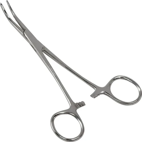 Vista 8 de Pinzas hemostáticas Kelly de precisión, pinzas de bloqueo, plateadas, acero inoxidable rectas y curvas (curvadas, 10,2 cm)