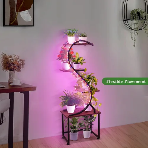 Vista 4 de Soporte para plantas de interior con luces de crecimiento, sin cables visibles, estante para plantas de 43 pulgadas de alto para interiores