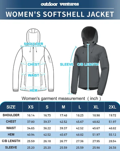 Vista 6 de Outdoor Ventures Chaqueta Softshell para mujer con capucha, forro polar, cálida, ligera, impermeable, aislada, cortavientos