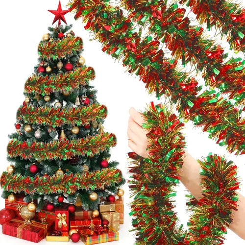 Vista 12 de WILLBOND - Guirnalda de oropel de Navidad de 26,2 pies, guirnalda de oropel metálico con purpurina, guirnalda colgante para árbol de Navidad