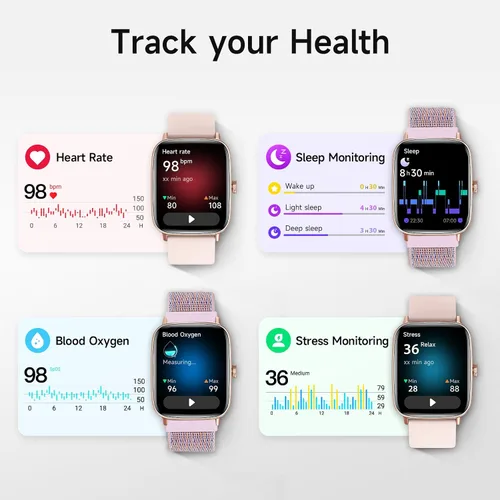 Vista 3 de Reloj inteligente para mujer, reloj inteligente HD de 1.85 pulgadas, compatible con iPhone/Samsung/Android (respuesta/hacer llamadas), más de 100
