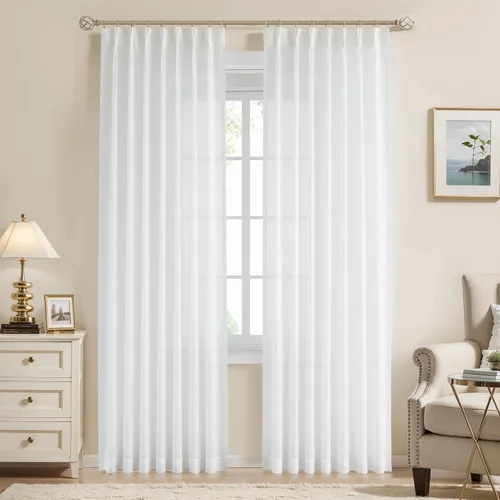 Vista 11 de WEST LAKE cortinas de lino natural con pinzas plegadas de 63 pulgadas de largo, 2 paneles, cortinas de estilo rústico para sala de estar