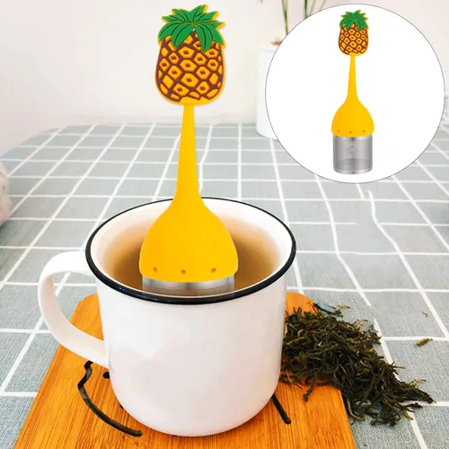 Vista 6 de Hemoton Infusor de té Infusor de té de hojas sueltas de piña con cuerpo de bola de cuello de mango largo
