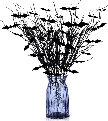 Vista 9 de Zeyune - 20 púas florales negras con purpurina de Halloween con murciélagos