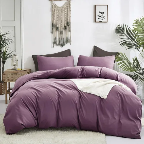 Vista 22 de Luxlovery - Juego de edredón color rojo ladrillo tamaño individual, juego de ropa de cama de 3 piezas, color rojo oscuro, suave, transpirable