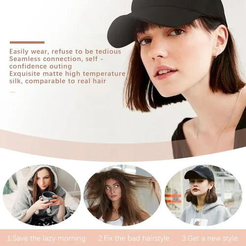 Vista 5 de SEGO Gorra de béisbol con extensiones de cabello para mujer, resistente al calor, sintético, 6 pulgadas, ajustable, corta, recta, peluca de repuesto