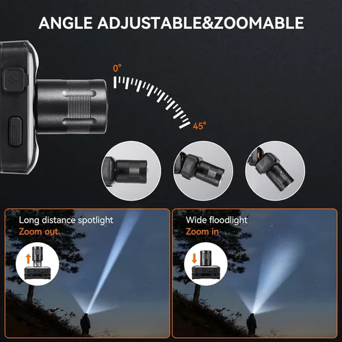Vista 4 de VAVOFO Paquete de 2 linternas LED para faros delanteros, 500 lúmenes, recargable, impermeable, con luz blanca brillante + roja, atenuación continua