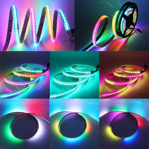Vista 7 de WS2812B Tira de luz LED direccionable individual 144Pixels/m SMD 5050 RGB Pixel Strip DC5V (3.2FT 144LEDS impermeable IP67, PCB negro)