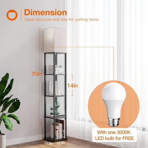Vista 5 de addlon Lámpara de pie con estantes, lámpara de pie moderna de 5 niveles con bombilla LED 3CCT