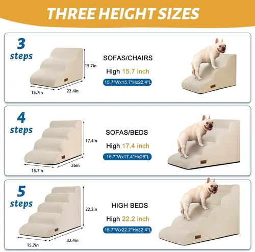 Vista 7 de Aodisman Escaleras para perros y gatos pequeños,Rampa para mascotas de 3 Beige