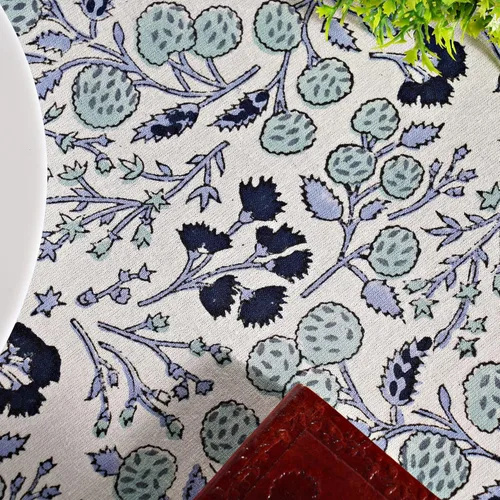 Vista 7 de Ridhi Mantel redondo con estampado de bloques a mano, color azul vaquero Azul Denim