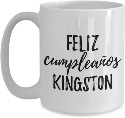 Vista 9 de Feliz Cumpleanos Kingston Mug Spanish Happy Birthday Personalized Name Gift Coffee Tea Cup 11 oz