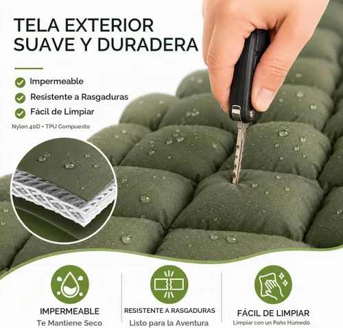 Vista 4 de Colchoneta de dormir para camping, ultraligera con almohada con bomba de pie incorporada, almohadillas inflables compactas para acampar, mochileros