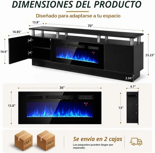 Vista 7 de Soporte de TV de 70 pulgadas para sala de estar, centro de entretenimiento moderno y consola multimedia, se adapta a televisores de hasta 80 Todo